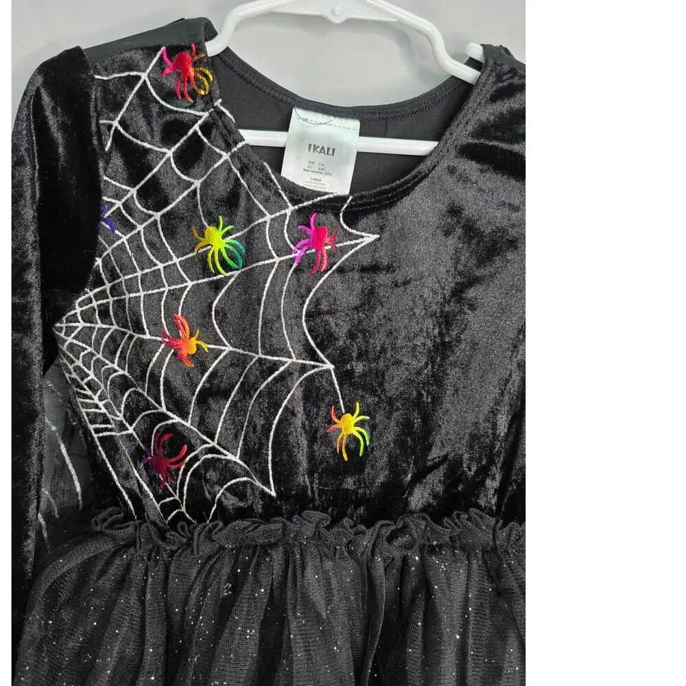 Halloween Black Spider Web Witch Costume Dress  Kids Toddlers Size 4-6 Spooky